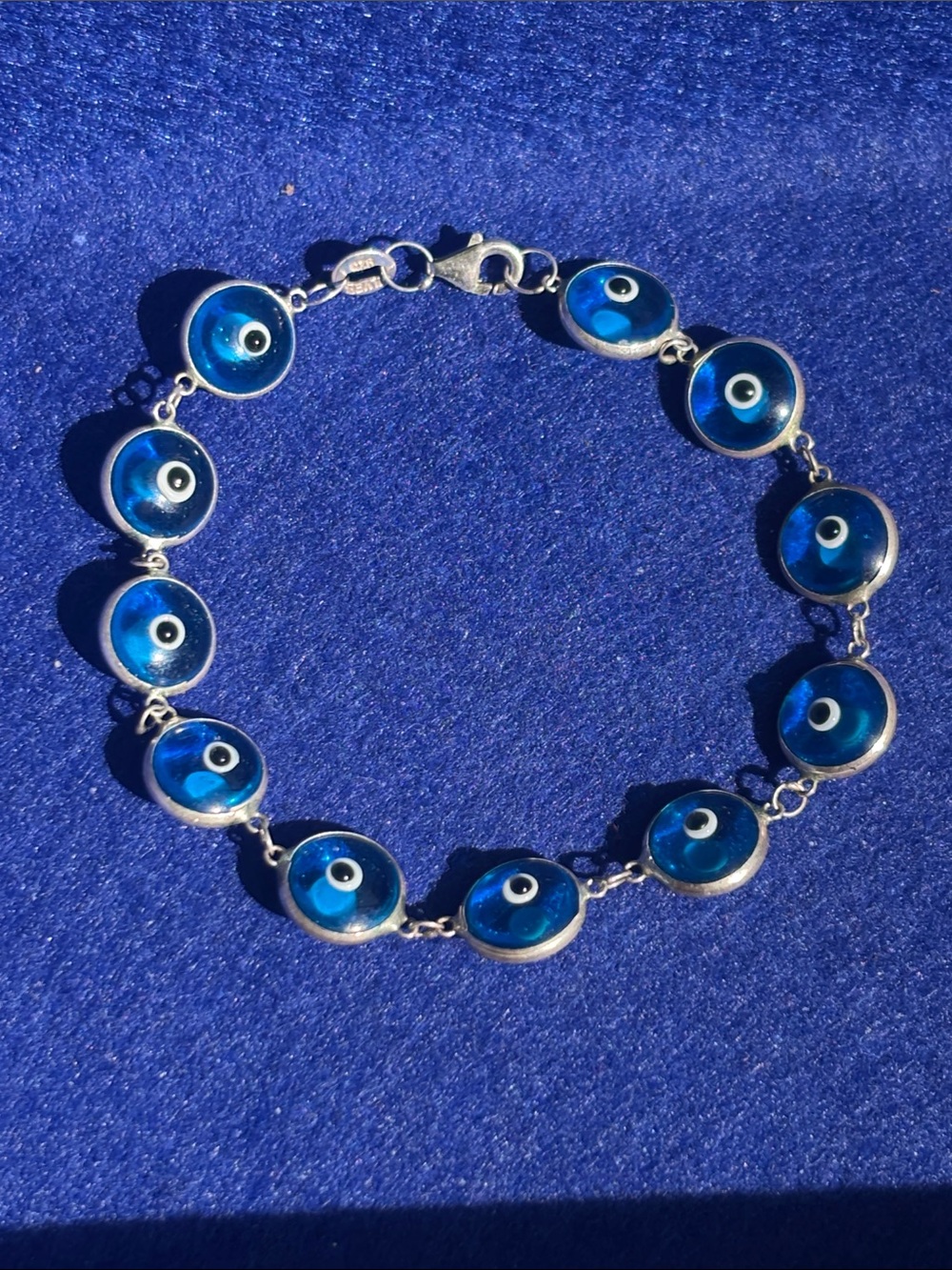 Blue Evil Eye Silver Link Bracelet